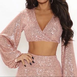 Pink sequin cropped top